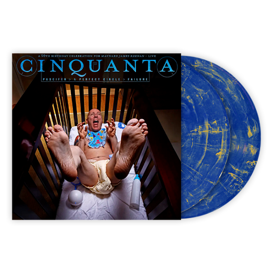 Cover for Puscifer / a Perfect Circle / Failure · Cinquanta Live (LP) [Clear Blue Vinyl with White Swirl edition] (2024)