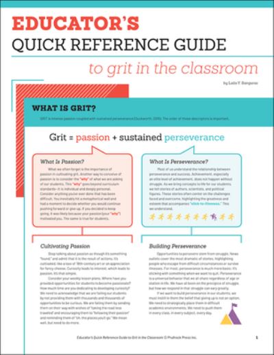 Cover for Laila Sanguras · Educator's Quick Reference Guide to Grit in the Classroom (Paperback Book) (2018)