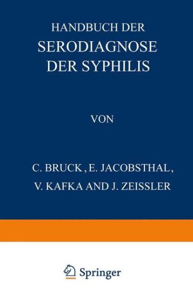 Cover for C Bruck · Handbuch der Serodiagnose der Syphilis (Paperback Book) (1924)