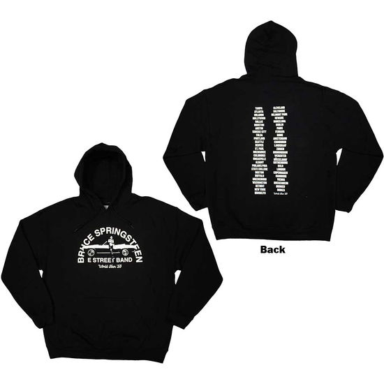 Bruce Springsteen Unisex Pullover Hoodie: Tour '23 Leaning Car (Back Print & Ex-Tour) - Bruce Springsteen - Marchandise -  - 5056737231908 - 