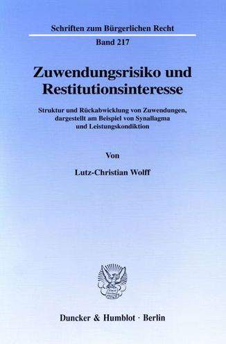 Cover for Wolff · Zuwendungsrisiko und Restitutions (Book) (1998)