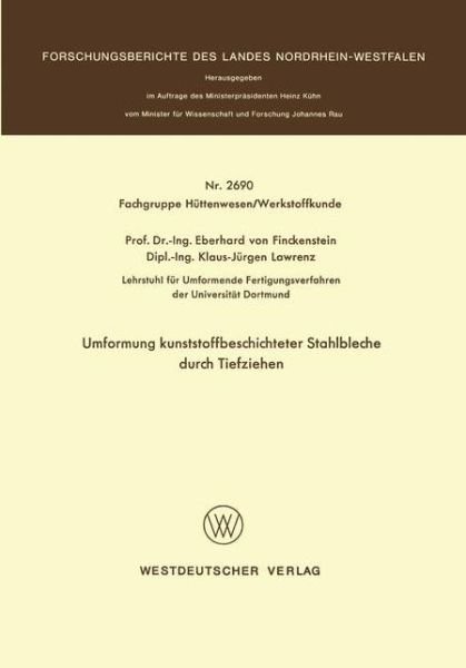 Cover for Finckenstein, Eberhard ~Von&amp;#156; · Umformung Kunststoffbeschichteter Stahlbleche Durch Tiefziehen (Paperback Book) [1977 edition] (1977)