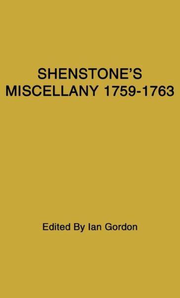 Cover for William Shenstone · Miscellany 1759-1763 (Hardcover bog) [New edition] (1978)