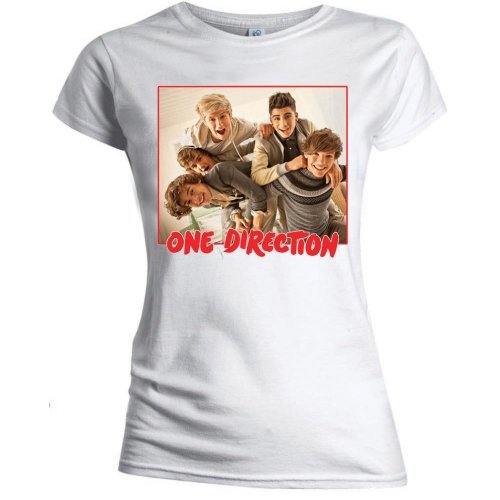 One Direction Ladies T-Shirt: Band Red Border (Skinny Fit) - One Direction - Produtos - ROFF - 5055295351912 - 24 de março de 2014