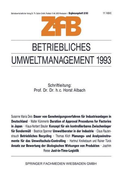 Cover for Horst Albach · Betriebliches Umweltmanagement 1993 - Zeitschrift Fur Betriebswirtschaft (Paperback Book) [1993 edition] (1993)