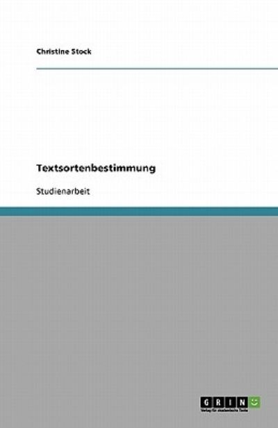 Cover for Stock · Textsortenbestimmung (Pocketbok) [German edition] (2007)