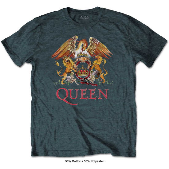 Cover for Queen · Queen Unisex T-Shirt: Classic Crest (Heather Blue) (T-shirt) [size S] [Blue - Unisex edition] (2020)