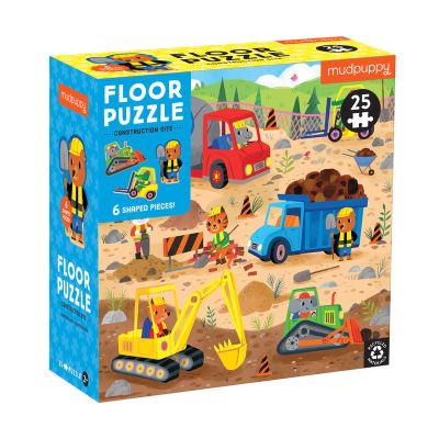 Construction Site 25 Piece Floor Puzzle with Shaped Pieces - Mudpuppy - Jogo de tabuleiro - Galison - 9780735376915 - 16 de fevereiro de 2023