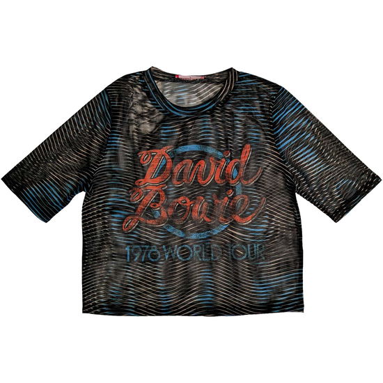 David Bowie Ladies Crop Top: 1981 World Tour (Black) (Mesh) - David Bowie - Produtos - - 5056561084916 - 15 de maio de 2023