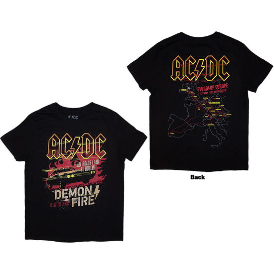 Cover for AC/DC · AC/DC Unisex T-Shirt: Demon Fire PWR-UP EU Tour '24 (Black) (Back Print &amp; Ex-Tour) (T-shirt) [size XXXL] (2024)