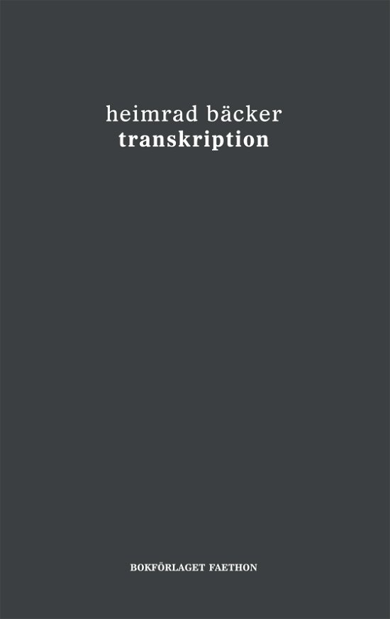 Cover for Heimrad Bäcker · Transkription (Book) (2022)