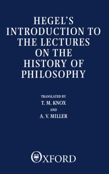 Cover for G. W. F. Hegel · Introduction to the Lectures on the History of Philosophy (Taschenbuch) (1987)