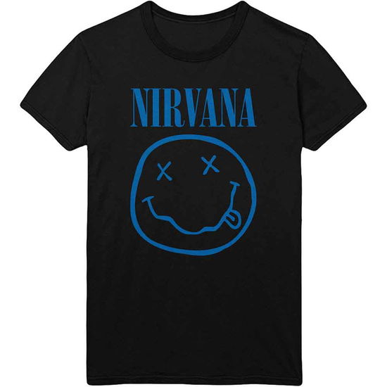 Nirvana Unisex T-Shirt: Blue Happy Face - Nirvana - Gadżety -  - 5056012041918 - 