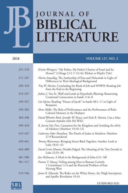 Cover for Adele Reinhartz · Journal of Biblical Literature 137.2 (Paperback Bog) (2018)