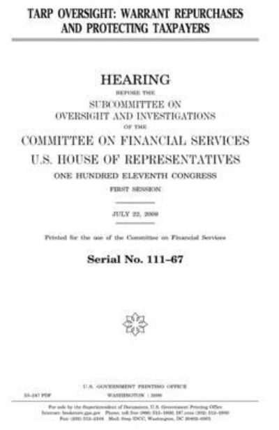 Cover for United States House of Representatives · TARP oversight (Paperback Book) (2018)