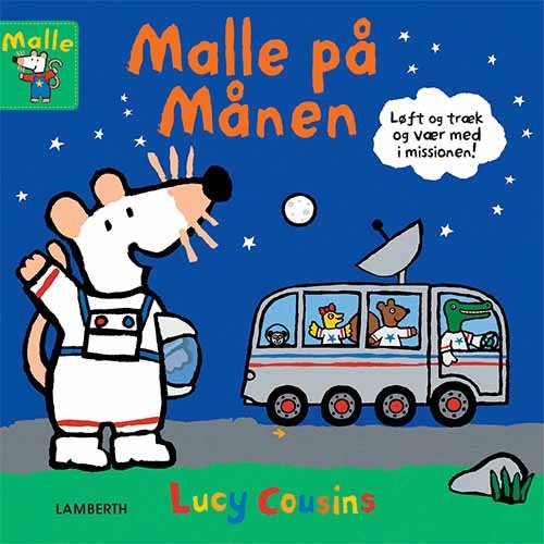 Cover for Lucy Cousins · Malle på Månen (Cardboard Book) [1. Painos] (2021)