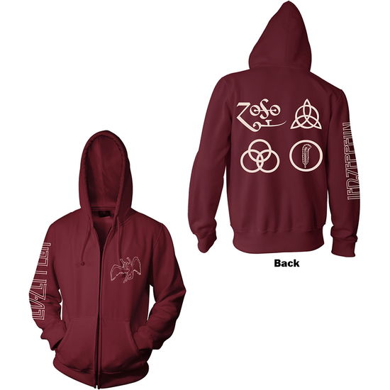 Led Zeppelin · Led Zeppelin Unisex Zipped Hoodie: Symbols (Back Print) (Hoodie) [size S] [Red - Unisex edition] (2021)