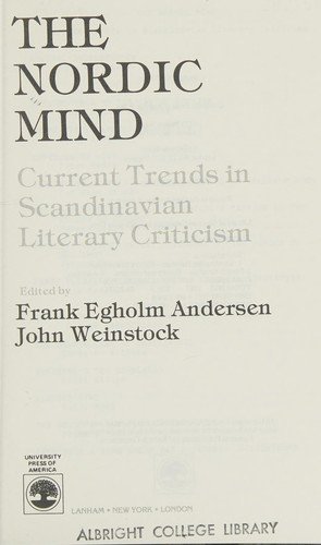 Cover for Frank Egholm Andersen · The Nordic Mind: Current Trends in Scandinavian Literary Criticism (Paperback Bog) (1986)