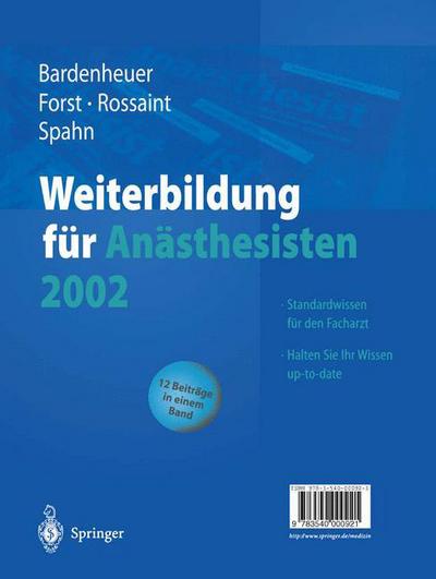 Cover for Bardenheuer  Hubert · Weiterbildung Fur Anasthesisten 2002 (Hardcover Book) [2003 edition] (2003)