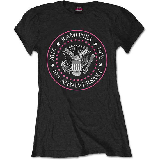 Ramones Ladies T-Shirt: 40th Anniversary Pink Seal - Ramones - Produtos - ROFF - 5055979933922 - 6 de julho de 2016