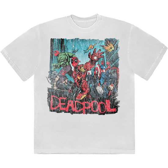 Cover for Marvel Comics · Marvel Comics Unisex T-Shirt: Deadpool Hero Scene Vintage (White) (T-shirt) [size S] (2024)