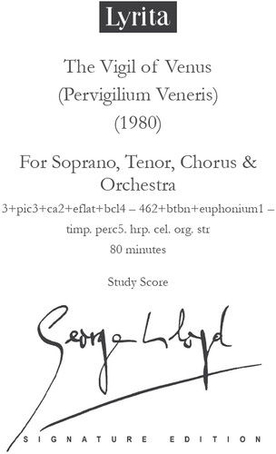 Cover for George Lloyd · George Lloyd: The Vigil Of Venus (Pervigilium Veneris) (1991) - Study Score (For Soprano / Tenor / Chorus &amp; Orchestra) (Book) (2024)