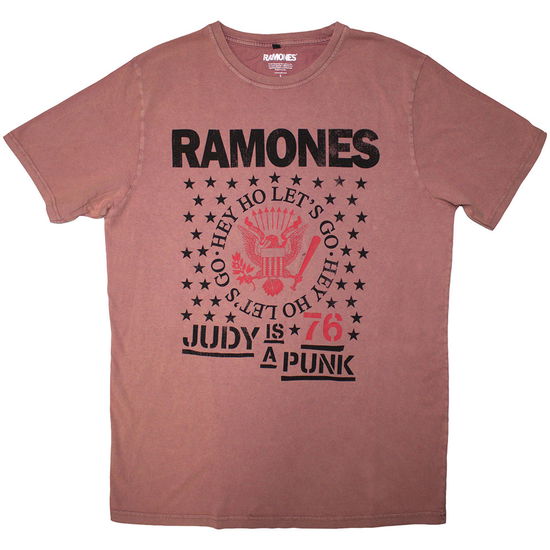 Cover for Ramones · Ramones Unisex Stone Wash T-Shirt: Hey Ho Judy (Kashmir Red) (T-shirt) [size S] (2025)