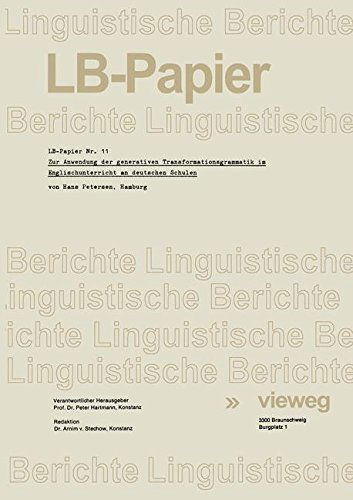 Hans Petersen · Zur Anwendung Der Generativen Transformationsgrammatik Im Englischunterricht an Deutschen Schulen (Paperback Book) [1971 edition] (1971)