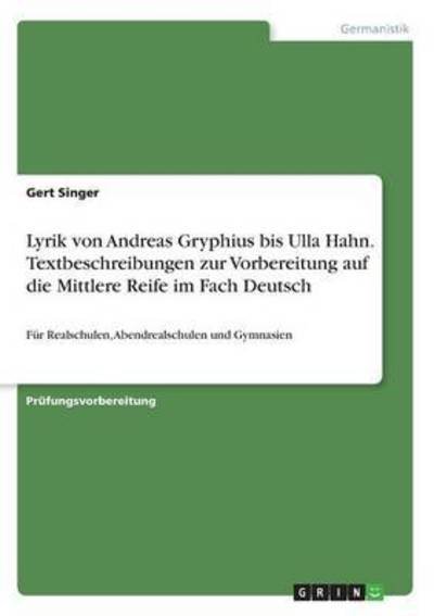 Cover for Singer · Lyrik von Andreas Gryphius bis U (Book) (2016)