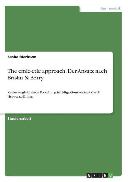Cover for Marlowe · The emic-etic approach. Der Ans (Book)