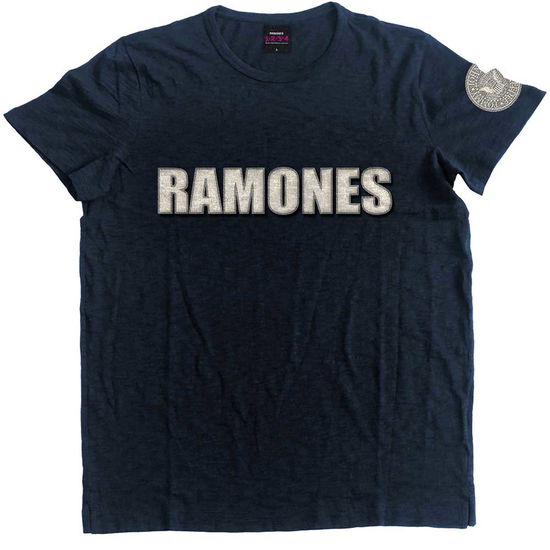 Ramones Unisex T-Shirt: Logo & Presidential Seal (Applique) - Ramones - Fanituote - Merch Traffic - 5055979980926 - 