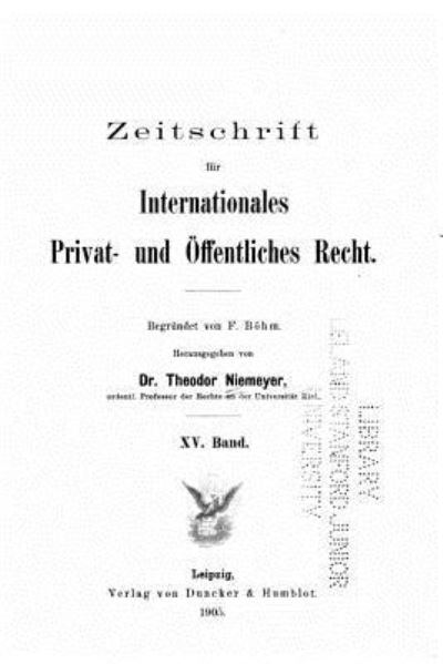 Cover for Theodor Niemeyer · Zeitschrift fur internationales Privat- und oeffentliches Recht (Paperback Book) (2016)