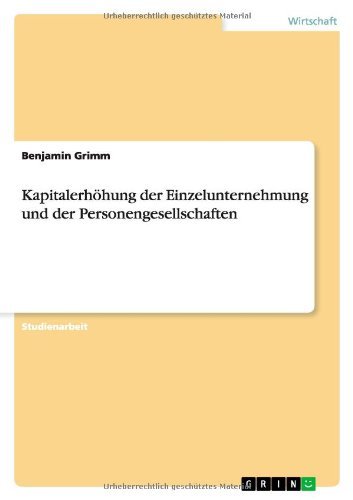 Cover for Grimm · Kapitalerhöhung der Einzelunterne (Buch) [German edition] (2009)