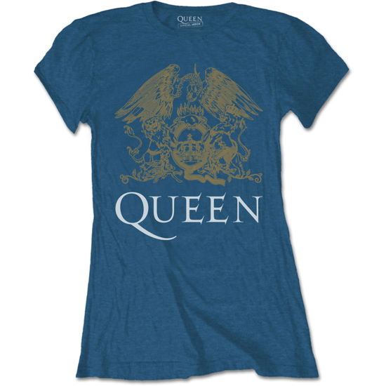 Cover for Queen · Queen Ladies T-Shirt: Crest (Indigo Blue) (T-shirt) [size XS] (2023)