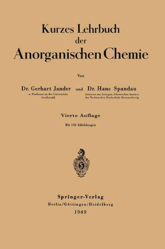 Cover for Gerhart Jander · Kurzes Lehrbuch Der Anorganischen Chemie (Paperback Book) [4th 4. Aufl. 1943 edition] (1949)