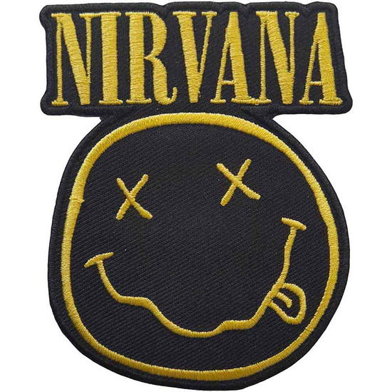 Nirvana Standard Woven Patch: Logo & Happy Face Cut-out - Nirvana - Fanituote - Value Merch - 5056561040929 - perjantai 13. tammikuuta 2023