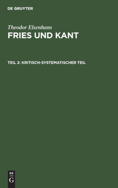 Cover for Theodor Elsenhans · Kritisch-systematischer Teil (Hardcover Book) (1906)