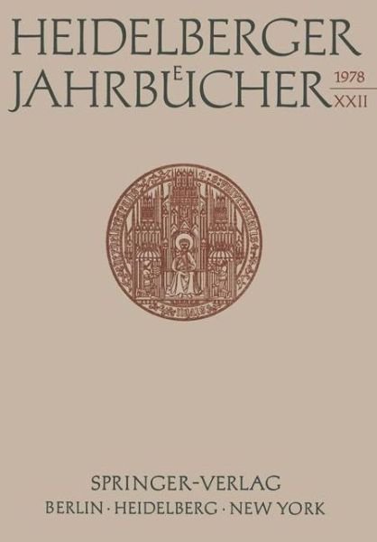Cover for Universitats-Gesellschaft Heidelberg · Heidelberger Jahrbucher (Taschenbuch) [German edition] (1978)
