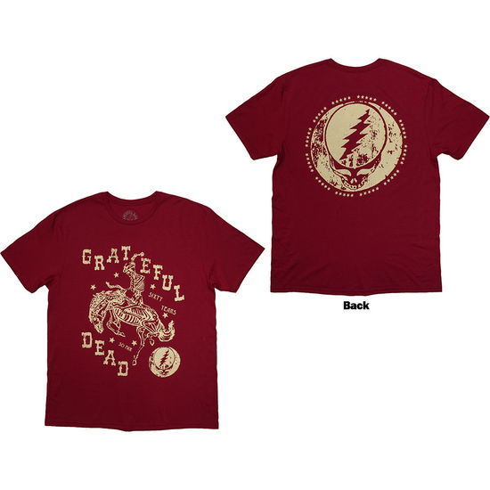 Cover for Grateful Dead · Grateful Dead Unisex T-Shirt: Skeleton Horse (Red) (Back Print) (T-shirt) [size S] (2024)