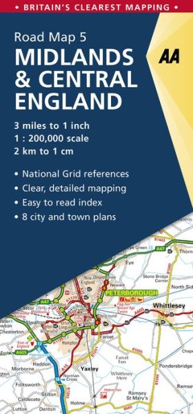 Cover for Aa · AA Road Map Britain: AA Road Map Britain 5: Midlands &amp; Central England (Hardcover Book) (2018)