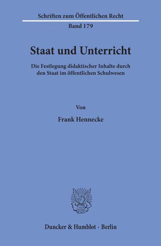 Cover for Hennecke · Staat und Unterricht. (Book) (1972)