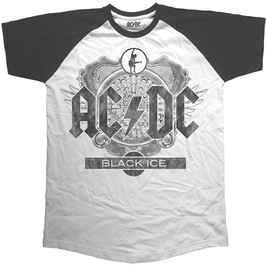 AC/DC Unisex Raglan Tee: Black Ice - AC/DC - Produtos - Perryscope - 5055979971931 - 12 de dezembro de 2016