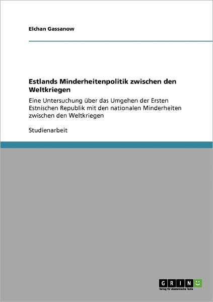 Cover for Gassanow · Estlands Minderheitenpolitik z (Book) [German edition] (2009)
