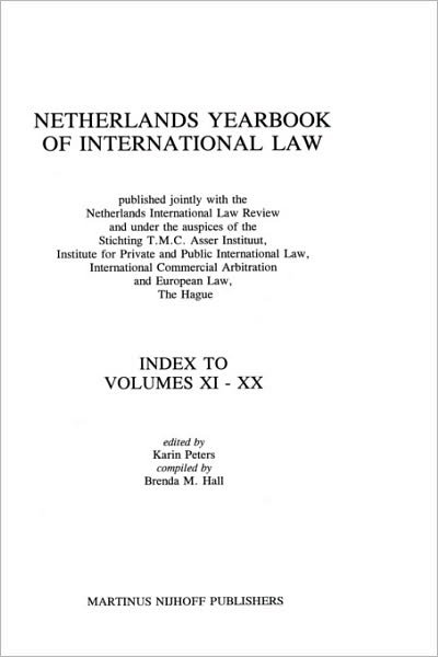 Cover for Brenda M. Hall · Netherlands Yearbook of International Law, Index To Vol XI-XX (Hardcover bog) (1995)