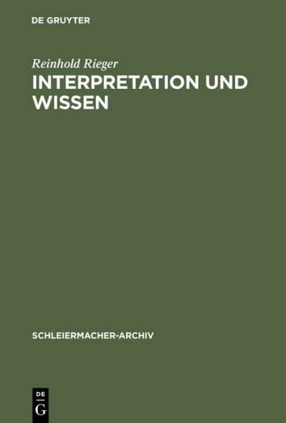 Cover for Rieger · Interpretation und Wissen (Bok) (1988)