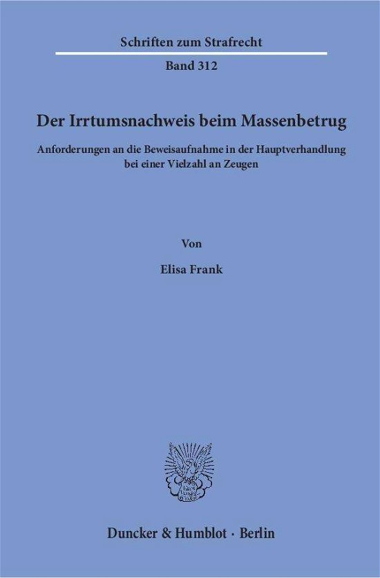 Cover for Frank · Der Irrtumsnachweis beim Massenbe (Book) (2017)