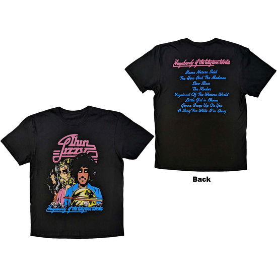 Thin Lizzy Unisex T-Shirt: Vagabonds of the Western World Tracklist (Back Print) - Thin Lizzy - Merchandise -  - 5056561086934 - 