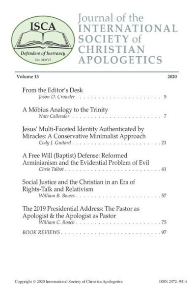 Cover for Nate Callender · Journal of the INTERNATIONAL SOCIETY of CHRISTIAN APOLOGETICS (Paperback Book) (2020)