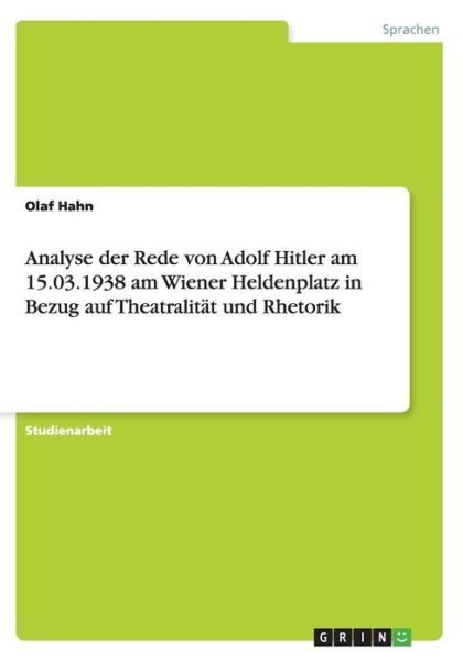 Cover for Hahn · Analyse der Rede von Adolf Hitler (Book) [German edition] (2013)