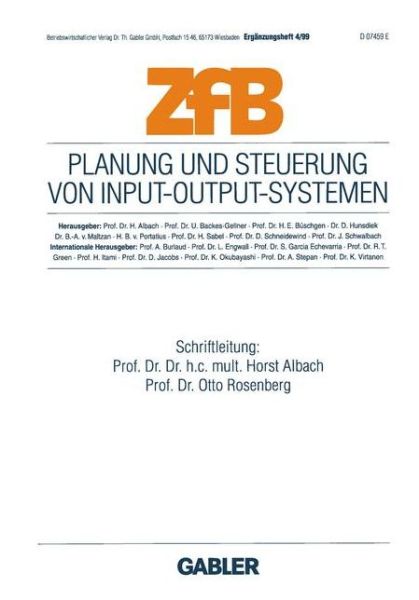 Planung und Steuerung von Input-Output-Systemen - ZFB Special Issue - Horst Albach - Livros - Gabler - 9783409114936 - 29 de setembro de 1999